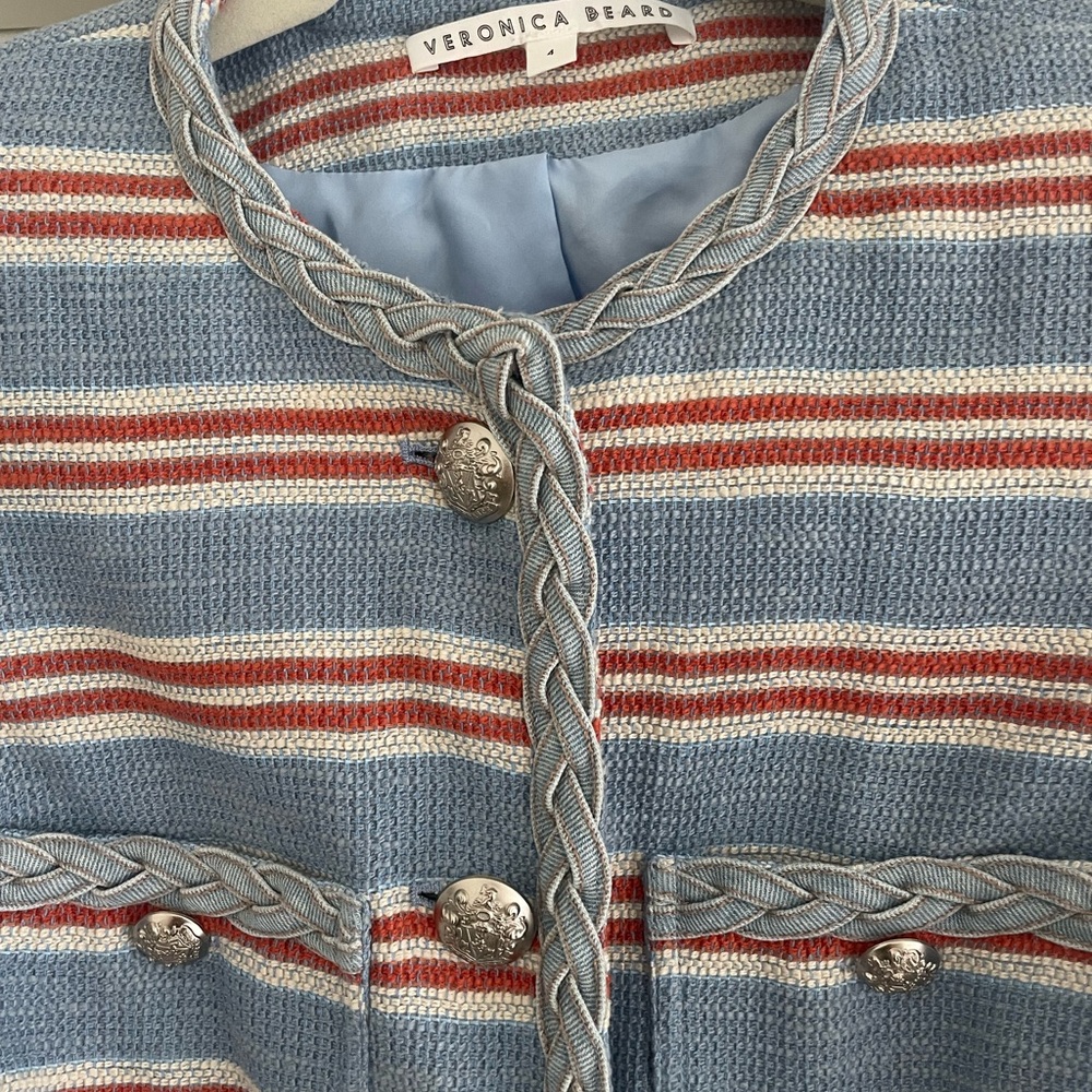NEW Veronica Beard Striped Ginerva Belt Jacket Button Blazer, Blue/Red/White - Picture 12 of 15